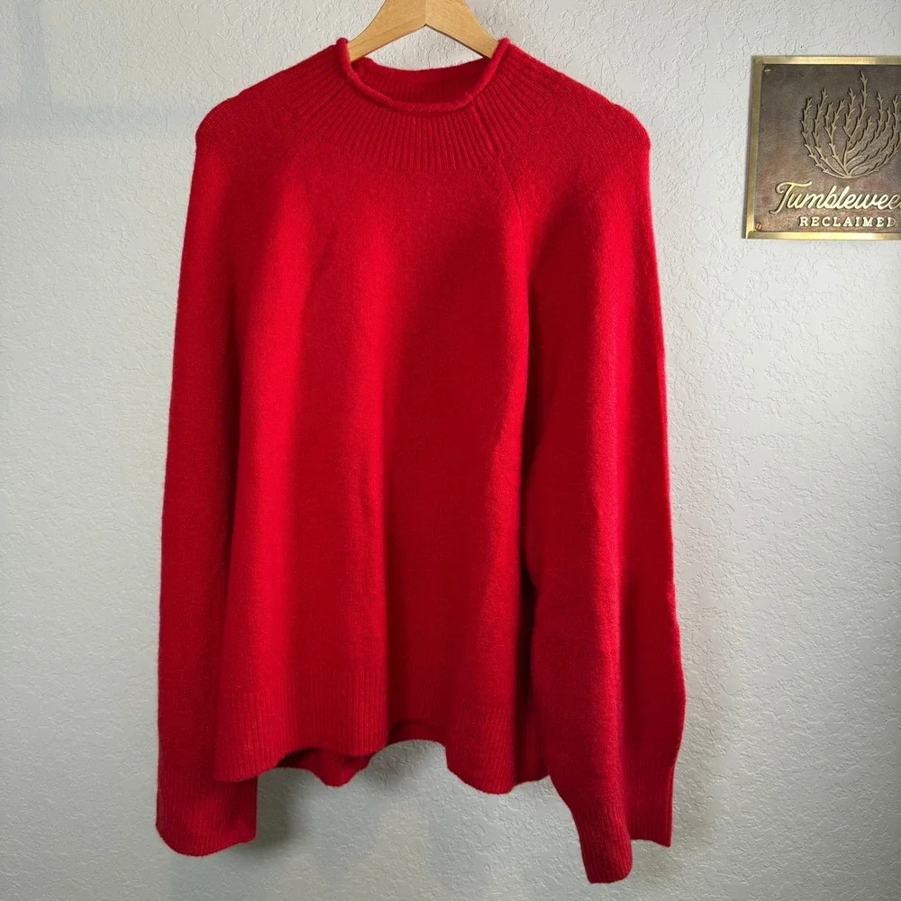 J Crew Red Mock Neck Merino Wool Blend‎ Sweater XXL